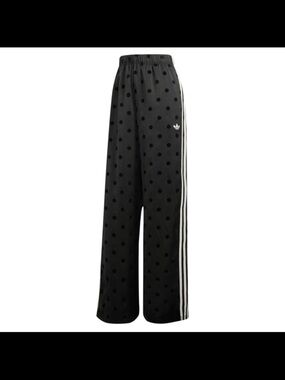 adidas Black Polka-Dot Wide-Leg Satin Pants and Jacket with White Side Stripes